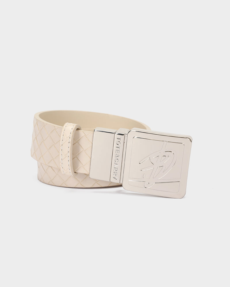 Woven Leather Belt in Beige