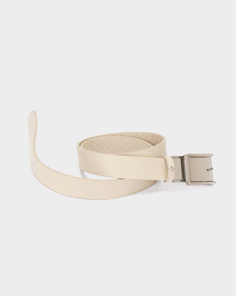 Woven Leather Belt in Beige
