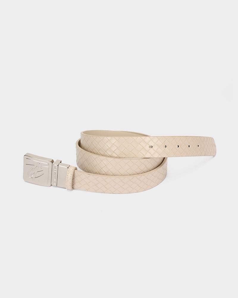 Woven Leather Belt in Beige