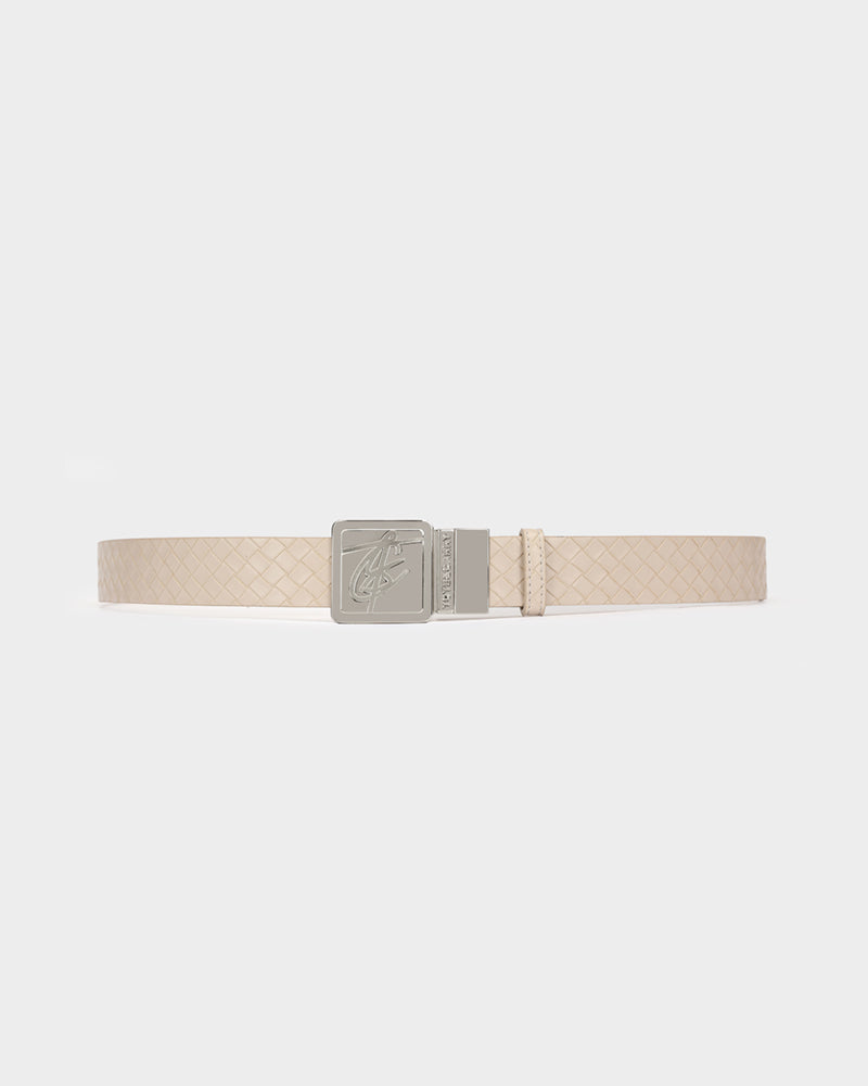 Woven Leather Belt in Beige