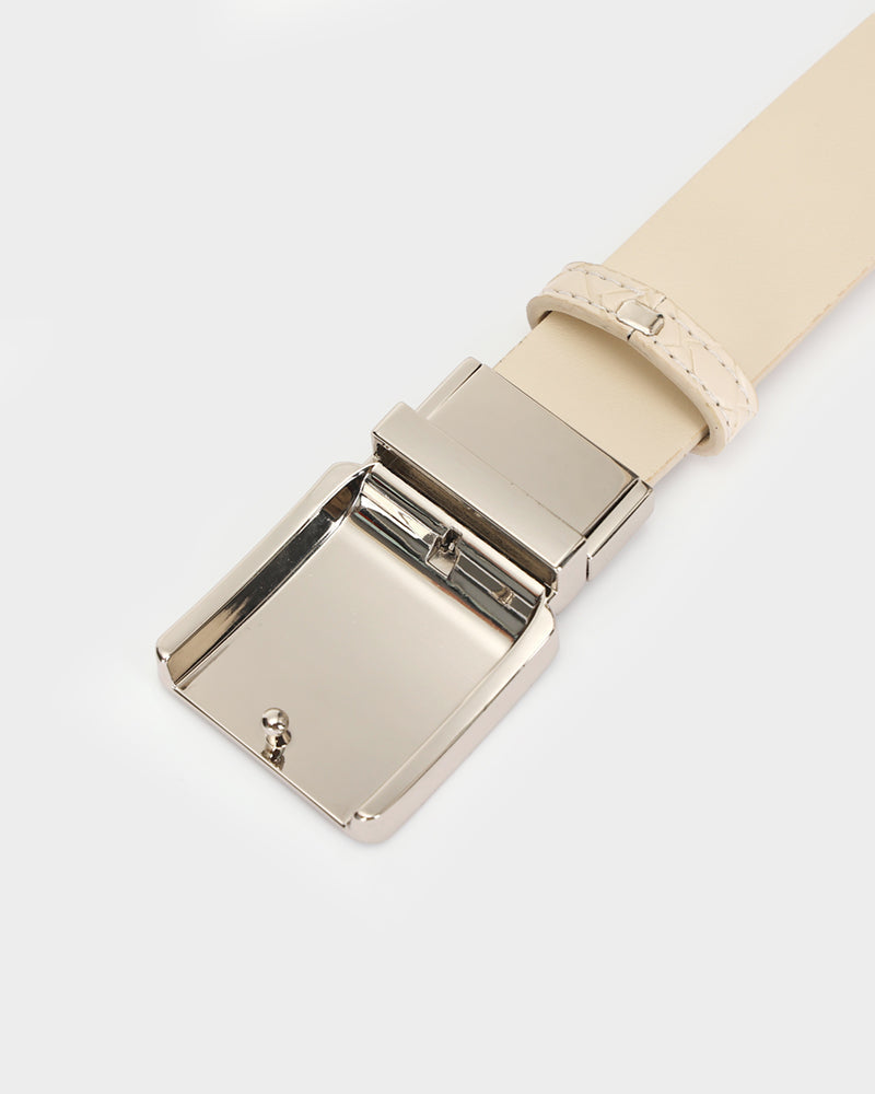 Woven Leather Belt in Beige
