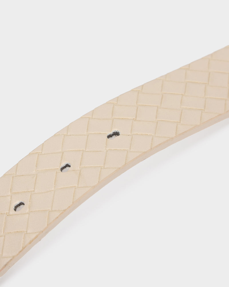 Woven Leather Belt in Beige
