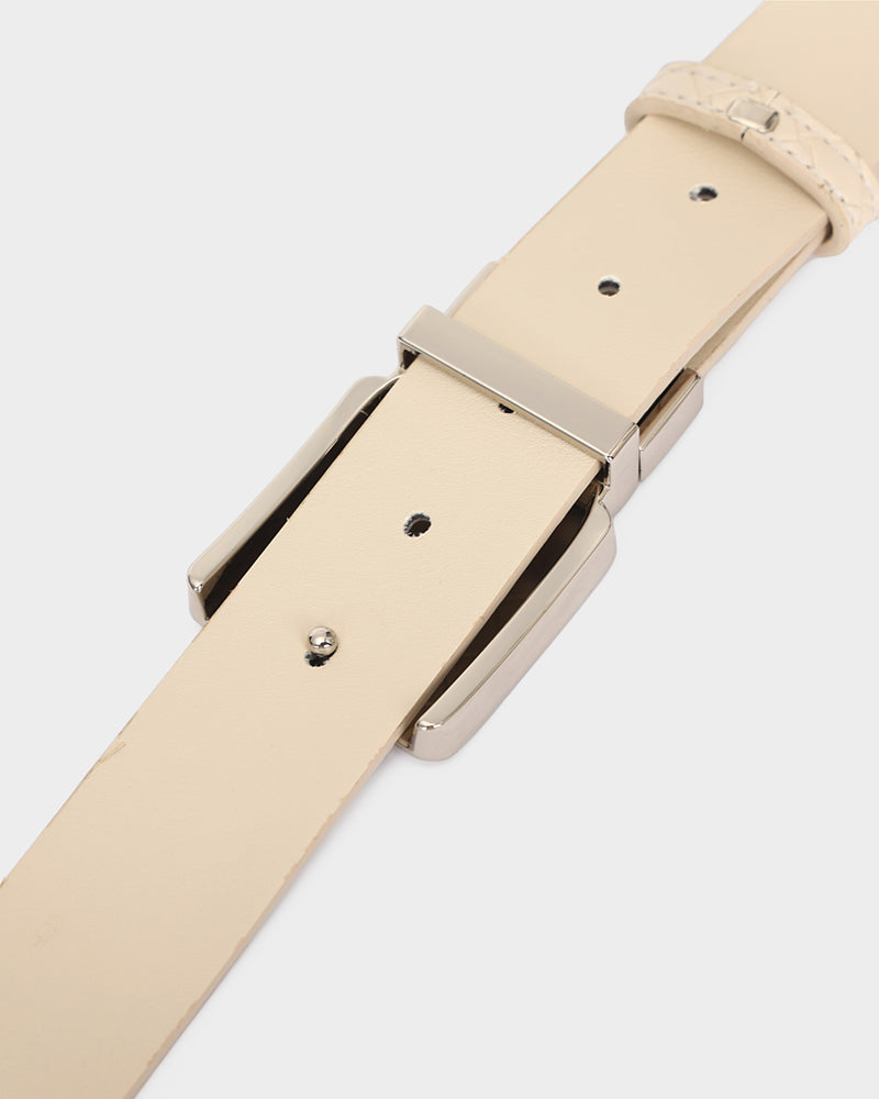 Woven Leather Belt in Beige