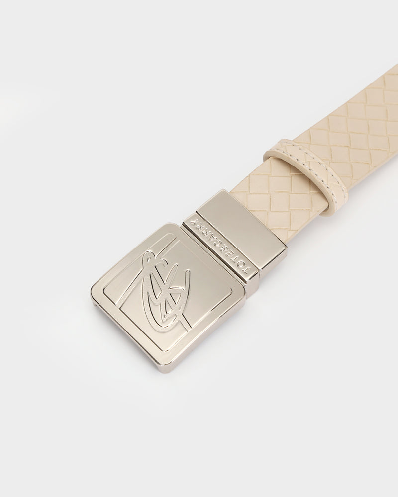Woven Leather Belt in Beige